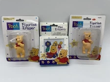 New Vintage Winnie the Pooh Disney 10 Mini Erasers Two Large Pooh Erasers NIP
