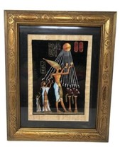 Egyptian art on Papyrus framed tapestry overall frame size15 3/4 x 12 3/4 inches