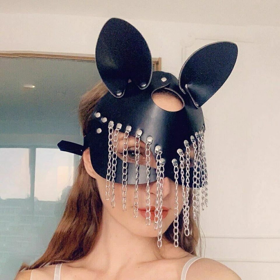 Women Sexy Punk Leather Cat Girl Masks Cosplay Masquerade Costume Blindfold Mask - Image 3 of 4