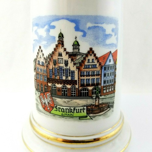Vtg DBGM German Beer Stein Pewter Lid FRANKFURT Crest City Scene 76