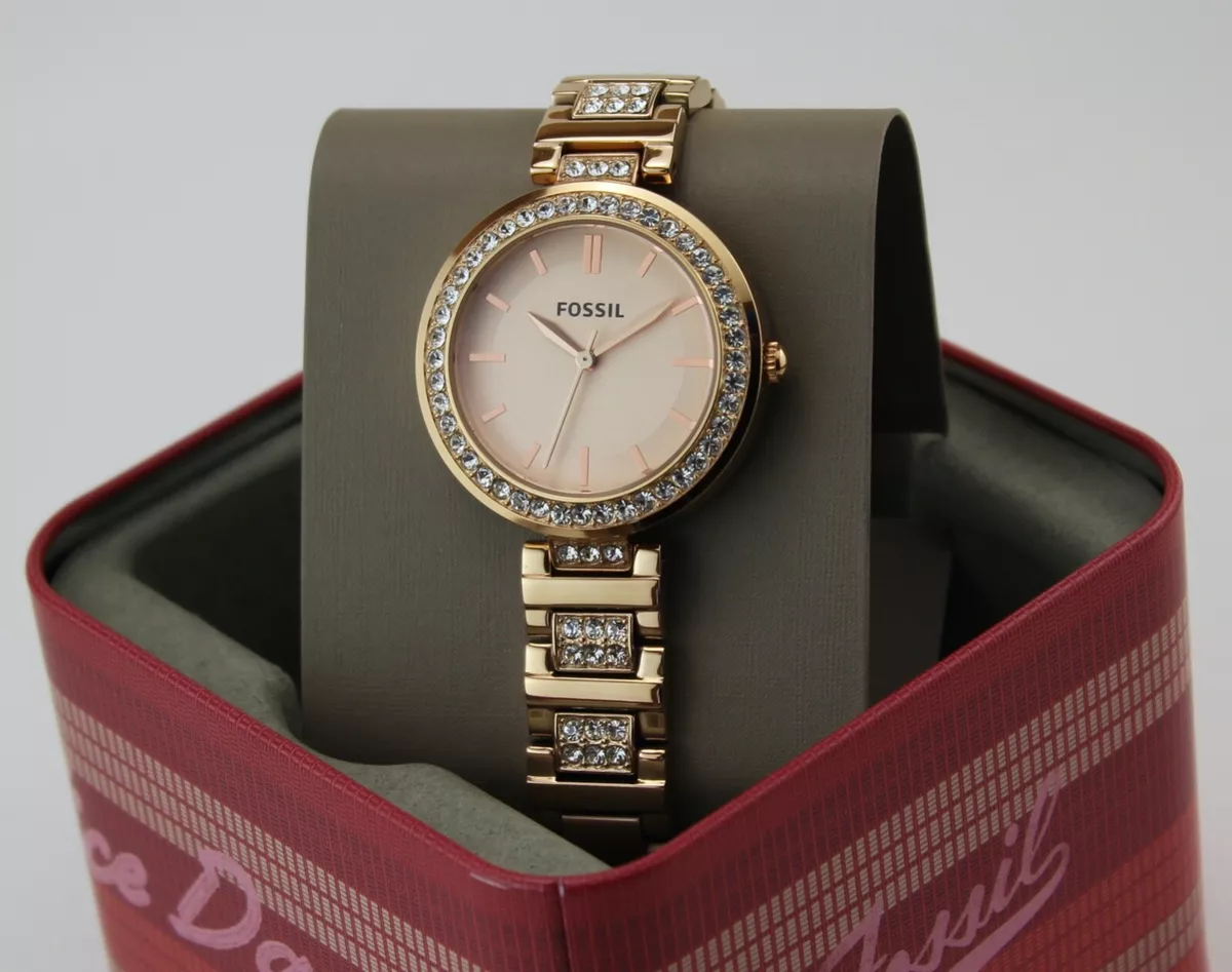 NEW AUTHENTIC FOSSIL KARLI CRYSTALS ROSE GOLD WOMEN S BQ3181 WATCH