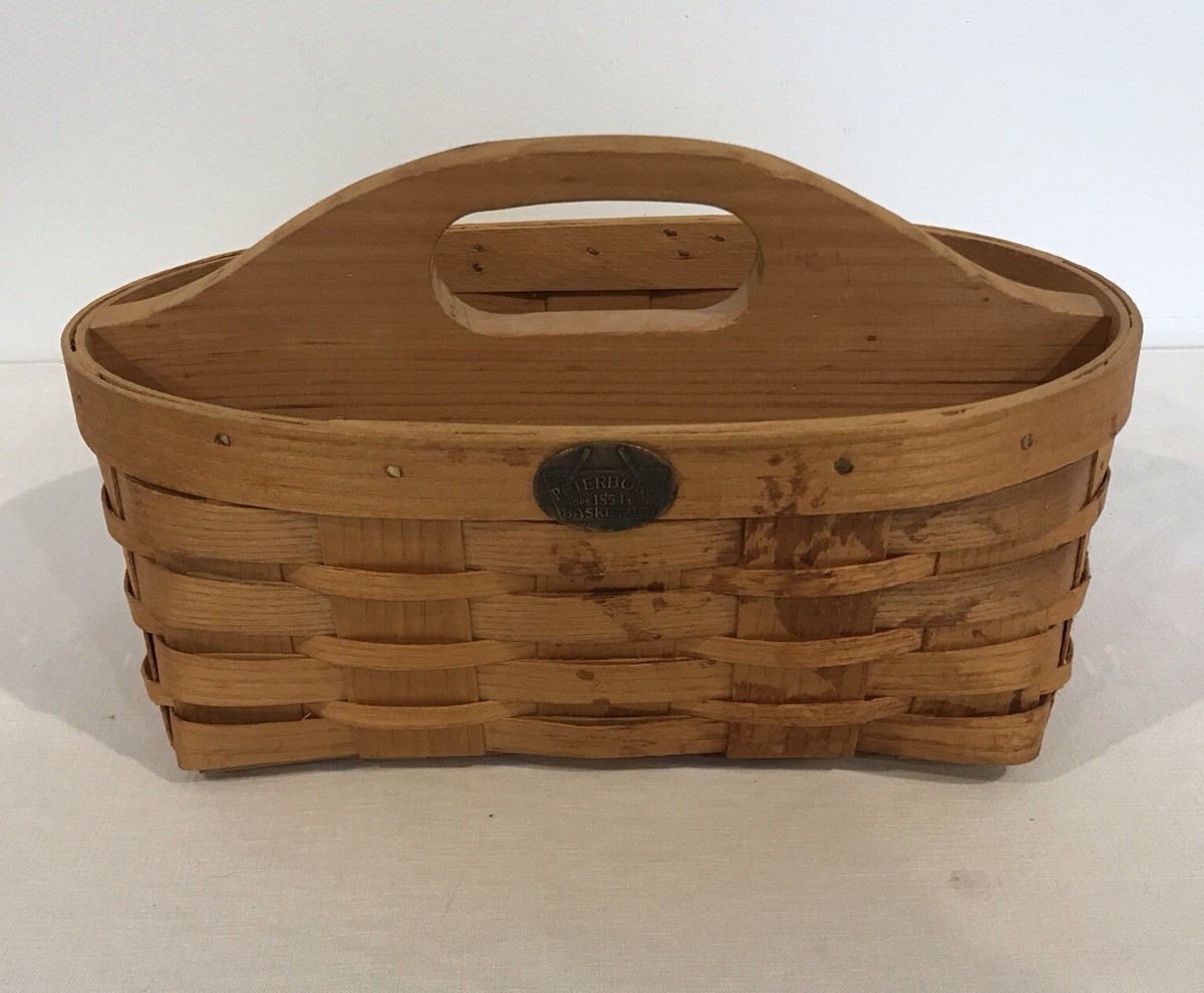 Vintage Peterboro Basket Co. 2 Section Basket With Wood