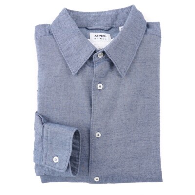 Aspesi Classic-Fit Blue Extra-Soft Flannel Cotton Shirt M (Eu 40) New