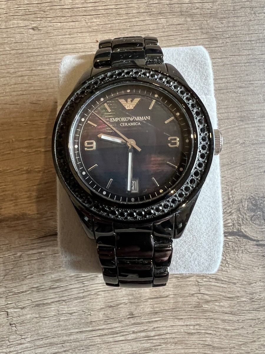 EMPORIO ARMANI BLACK CERAMICA CERAMIC WITH CRYSTALS WATCH