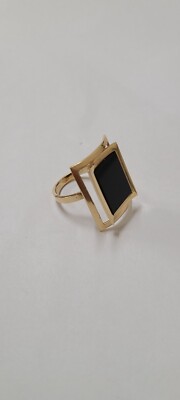 Vintage Antique Black Onyx Ring 14k Gold Hand Made Unique 3D Design  24x19 mm