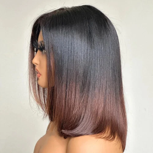 Pelucas de cabello humano bob recto marrón ombre peluca frontal de encaje 13x4 200 % - Imagen 4 de 11