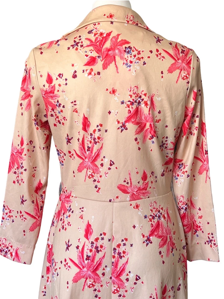 Bloomingdales 1970 бежевый розовый цветочный платье молнии передний воротник длинным рукавом Med - Изображение 3 из 4