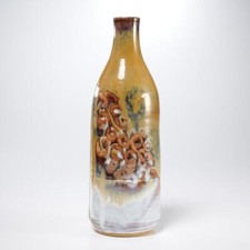 Amber Studio Pottery Brown Stoneware Drip Glaze Bottle Vase 11"h 1981