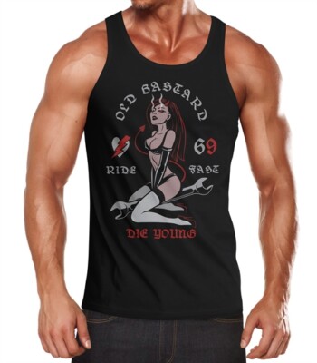 Herren Tank-Top Pin up Girl Racing Design Ride Fast Die Young Schriftzug
