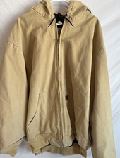 Carhartt Jacket Men  s 3XL Khaki Tan Duck Canvas Lined Hooded Full Zip Work Barn