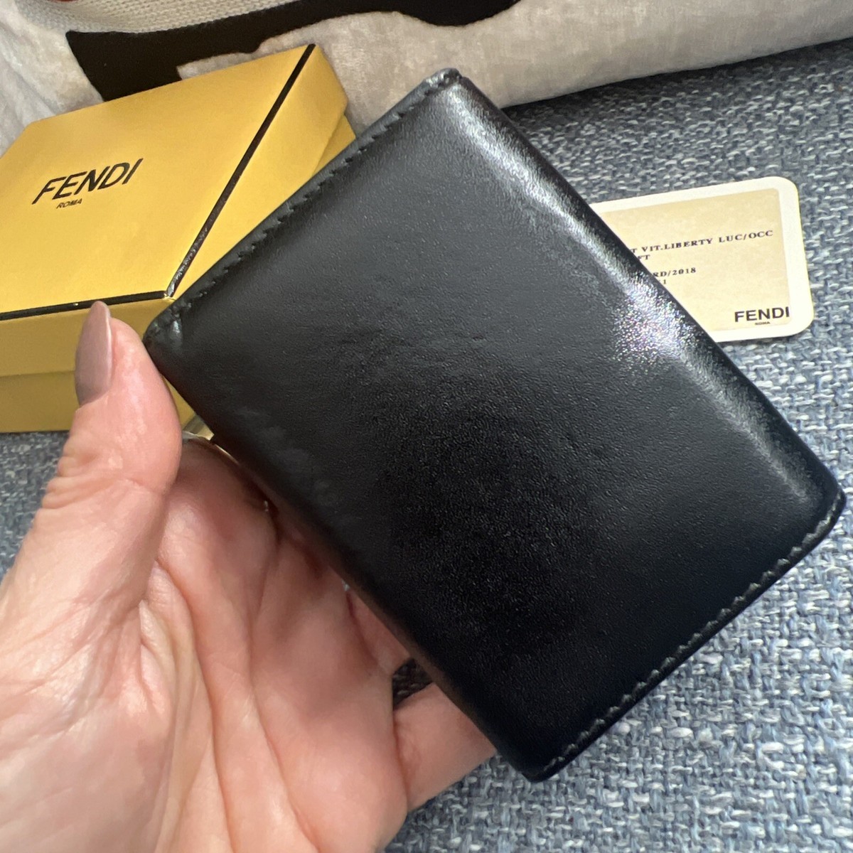 Fendi Bifold Wallet Monster Eye Black Gold Leather Made in Italy
