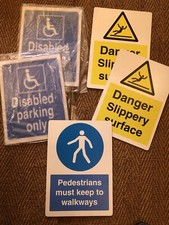5 Safety Signs. Plastic / Laminate. 42 X 30cm. Unused.