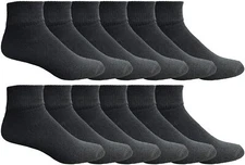 12 PK Yacht & Smith Men's Premium Cotton Quarter Ankle Sport Socks,10-13 Black