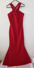 KeiKei Red Halter Neck Keyhole Long Crepe Formal Sexy Dress Size 36 / AU 8