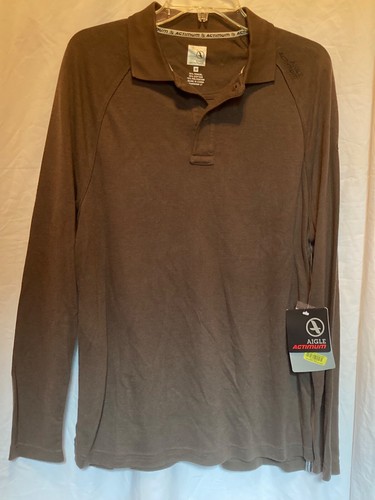 Pullover uomo manica lunga 1/4 bottoni colletto camicia marrone taglia M Aigle Actimum  - Foto 1 di 13