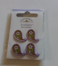 Crafts Doodlebug Brads Braddies Plum Paisleys Flowers X 4