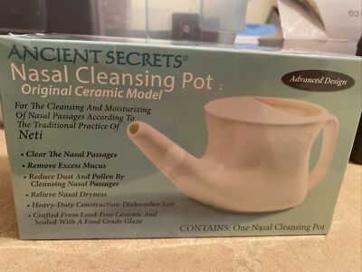 White Ceramic Nasal Cleansing Neti Pot  Ancient Secrets Free Breathing Brand New