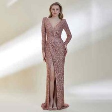 Evening Dresses VNeck Mermaid Gown Long Sleeves Backless Side Slit Wedding Party