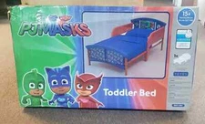 DELTA CHILDREN PJ MASKS PLASTIC TODDLER BED, RED/BLUE *DISTRESSED PKG