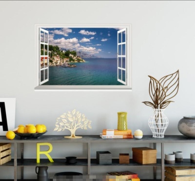 3D Islands Sky Cloud 4 Open Windows Mural Wall Print Decal Deco AJ Wallpaper Ivy