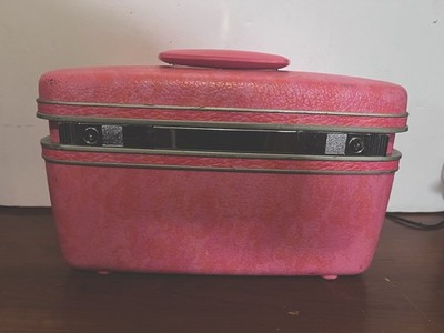 Vintage Hard Shell Samsonite Silhouette Marbled Pink Make Up Train Case  Key