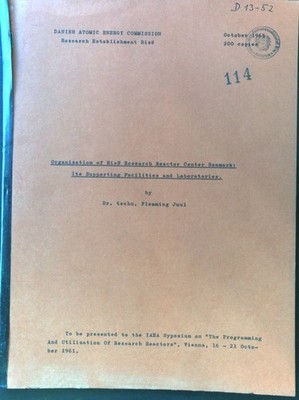 Organization of Risö Research Reactor Center Denmark: Its Supporting Facilities