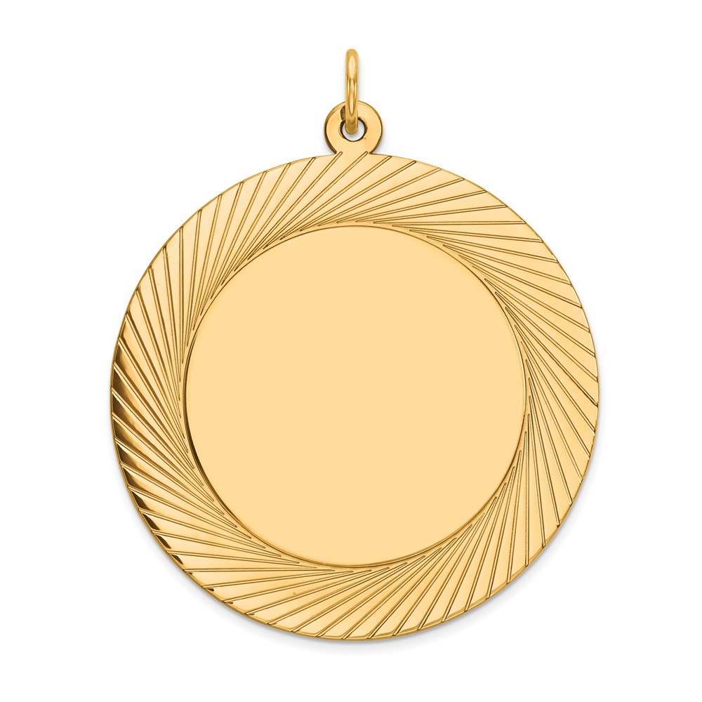 14K Yellow Gold Etched Design Edge .018 Gauge Engravable 33mm Disc Charm Pendant