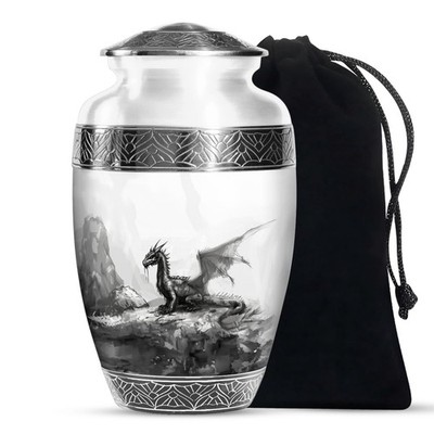 Black Dragon Burial Urns for Human Ashes Adult Dad, Handcrafted Urn (10 Inch)