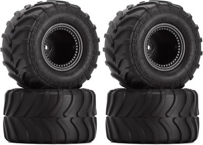 Monster Truck Wheel Rim Tires Set for Axial FMS and , 70 * 38mm, MT1012Black