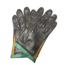 Auth DIOR/ChristianDior - Dark Brown Beige Green Leather Women's Gloves