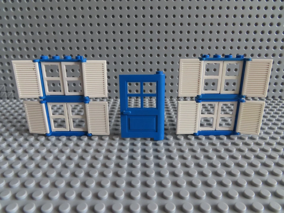 Lego 4 x Fenster 3853 blau 1x4x3 Sprossen weiß Laden 3856 weiß 3861 Tür blau B6 - Bild 1 von 1