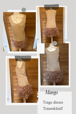 Mango Moments Gr. 36 S/ M nude Kleid Rarität mit Federn SATC Partydress