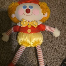 Vintage Clown Doll Plush Fabric Figurine Yarn Hair Satin Outfit Retro Decor