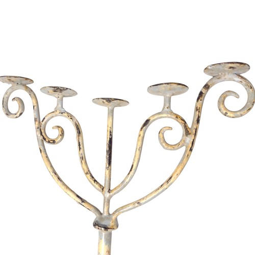 Antique French Farmhouse Wrought Iron 5-Arm Candelabra Candle Holder Rustic 15" - Picture 2 of 18