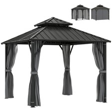 Hardtop Gazebo Canopy w/ Metal Roof Waterproof Permanent Pavilion 3 x 3(m) Grey