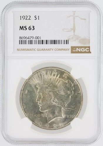 1922 Peace Silver Dollar NGC MS63 S$1 Philadelphia Minted No Reserve