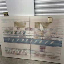 LEE REYNOLDS Original Vintage Signed Mixed Media Diptych Abstract Oil Painting