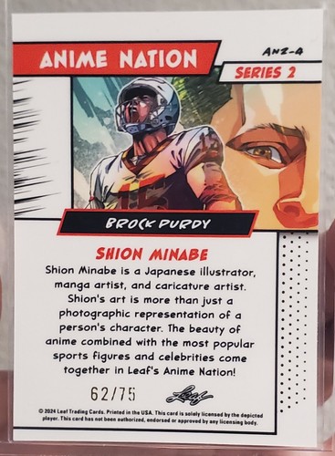 BROCK PURDY 2024 Leaf Metal Chrome BLUE ANIME NATION #62/75 SAN FRANCISCO 49ERS - Picture 2 of 2