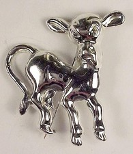 Lamb Sheep Cow Calf Silvertone Pin Brooch Child's Kid's Vintage Costume Jewelry