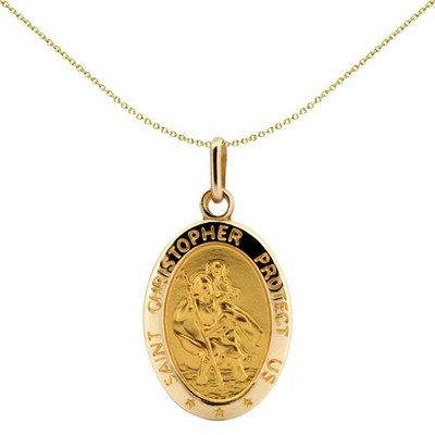 Massiver 9 kt Gold Jewelco London matt oval Christophorus Medaillon Anhänger