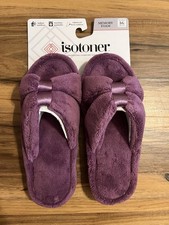 Isotoner Womens Memory Foam Slip-On Slippers, Violet, Large 8.5-9, MSRP 30