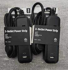  2 Power Strip. USB-A Port  USB-C Port, 2 Outlets 3ft Extension Cord Flat Plug