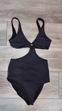 Aerie Size Small Long One Piece Swimsuit Bikini Cut Out Sides Black Full Coverag