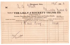 Ohio Cleveland Likly Rockett Trunk Company 1903 Billhead + Envelope Cover