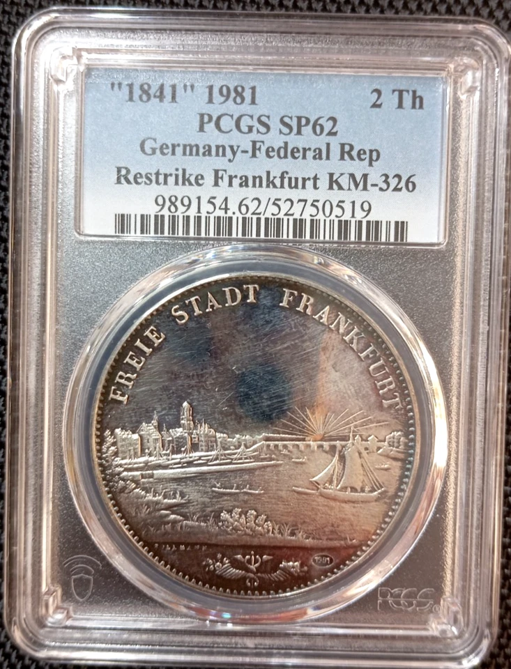 PCGS Franfkurt 1841"1981 SP-62 Silver City View 2 Thaler Proof Restrike Top Pop - Image 3 of 4