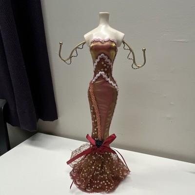 Dress Form Hanging Jewelry Stand, Metal/Fabric, Holds 4 Necklaces each side