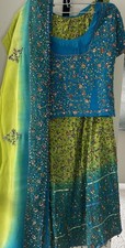 Vibrant Blue And Neon Green Lehnga With Choli And Dupatta, Bangles And Earrings