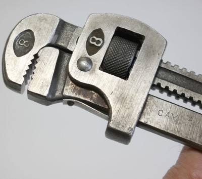 Vintage 8 Inch Stillson Style Pipe Wrench Marked CAYUGA USA Adjustable Plumbing