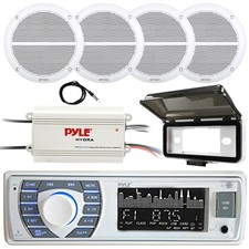 Pyle Yacht Boat MP3 USB Stereo Radio Receiver, 4x 6.5" Speakers, 4-Channel Amp