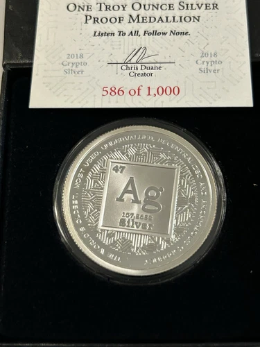 2018  Proof Silver Shield Crypto AG Medallion with Box/COA